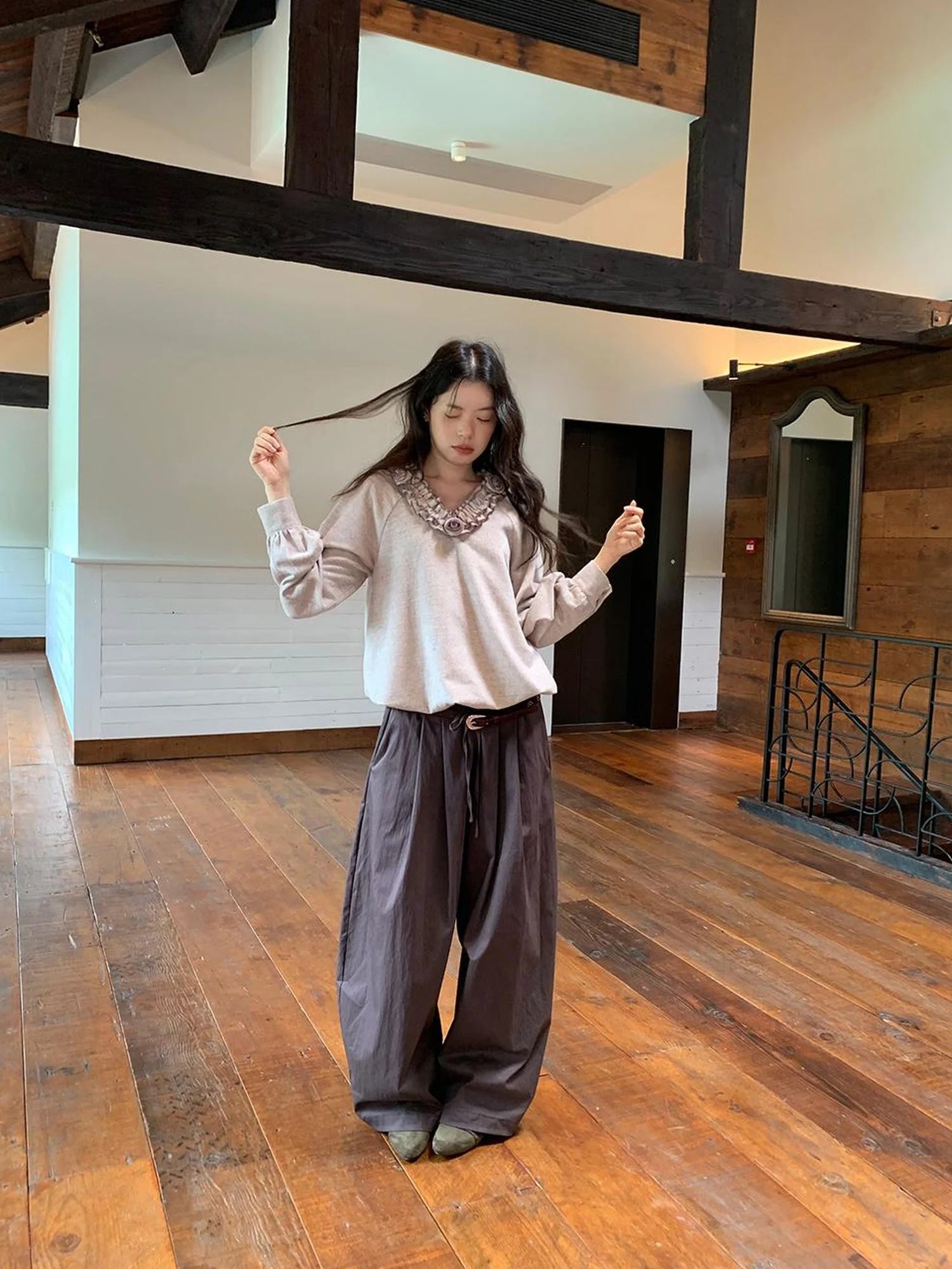 Vintage Tie Waist Relaxed Balloon Trousers