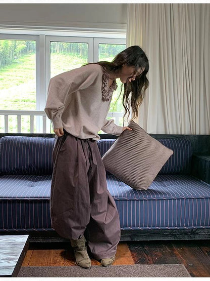 Vintage Tie Waist Relaxed Balloon Trousers