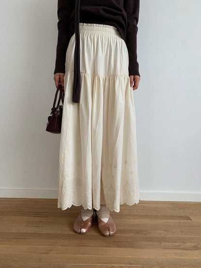 Dorydory Wavy Hem Embroidered Patchwork A Line High Waist Women&
