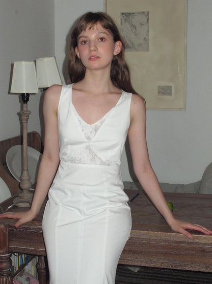 Dorydory White Lace V-neck Slim Sleeveless Women&