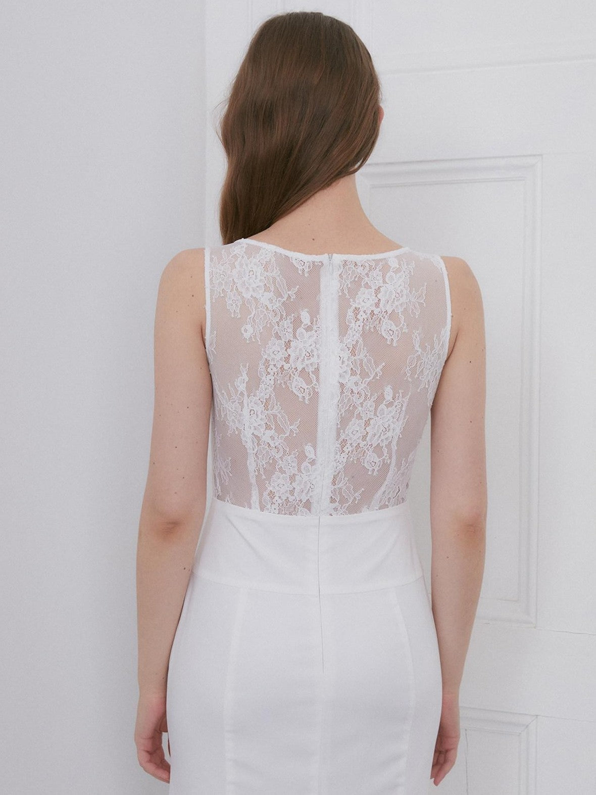 Dorydory White Lace V-neck Slim Sleeveless Women&