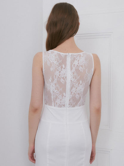 Dorydory White Lace V-neck Slim Sleeveless Women&