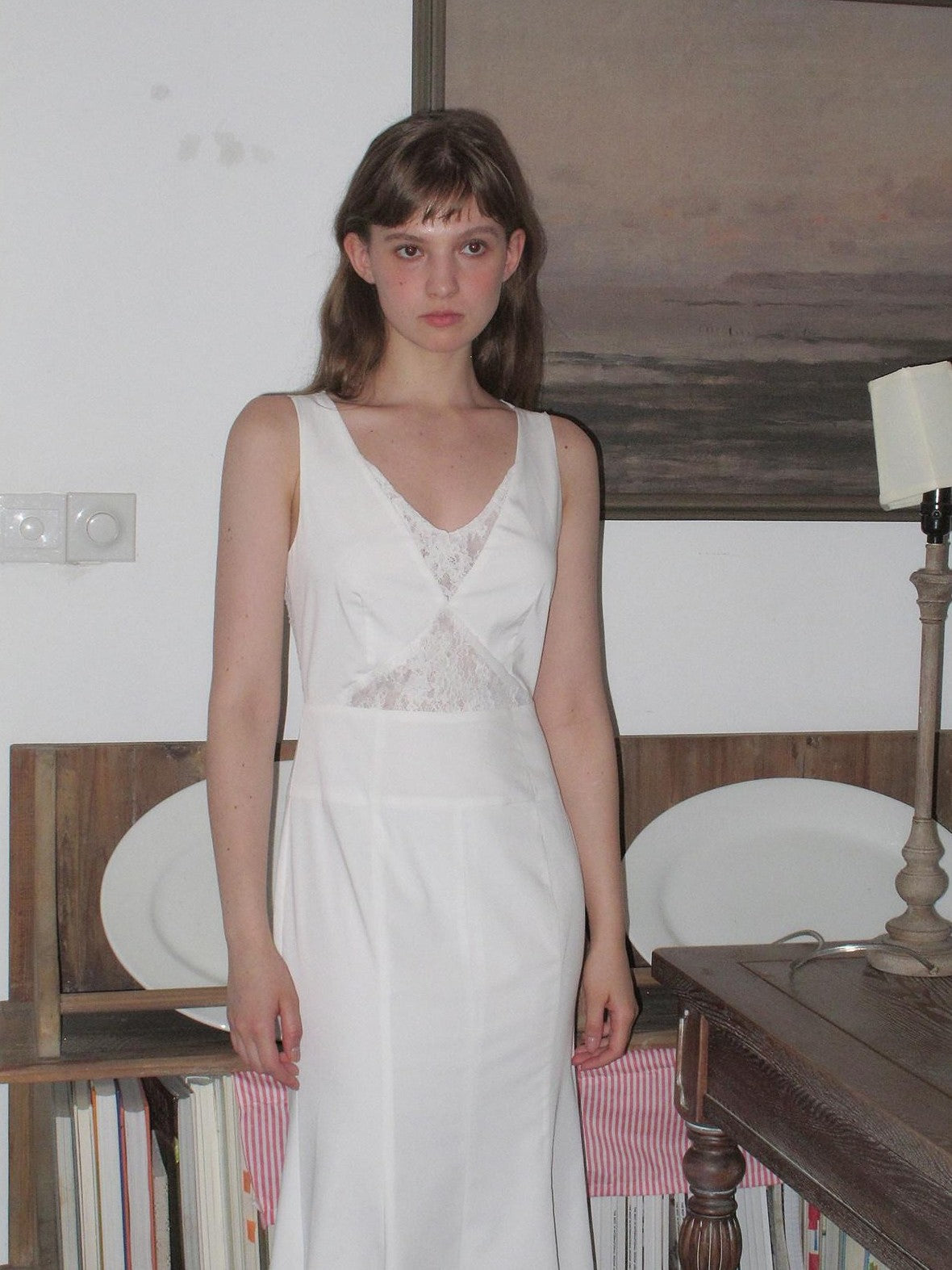 Dorydory White Lace V-neck Slim Sleeveless Women&