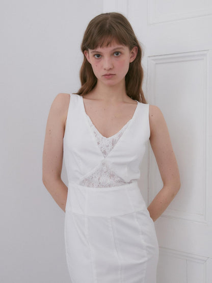 Dorydory White Lace V-neck Slim Sleeveless Women&