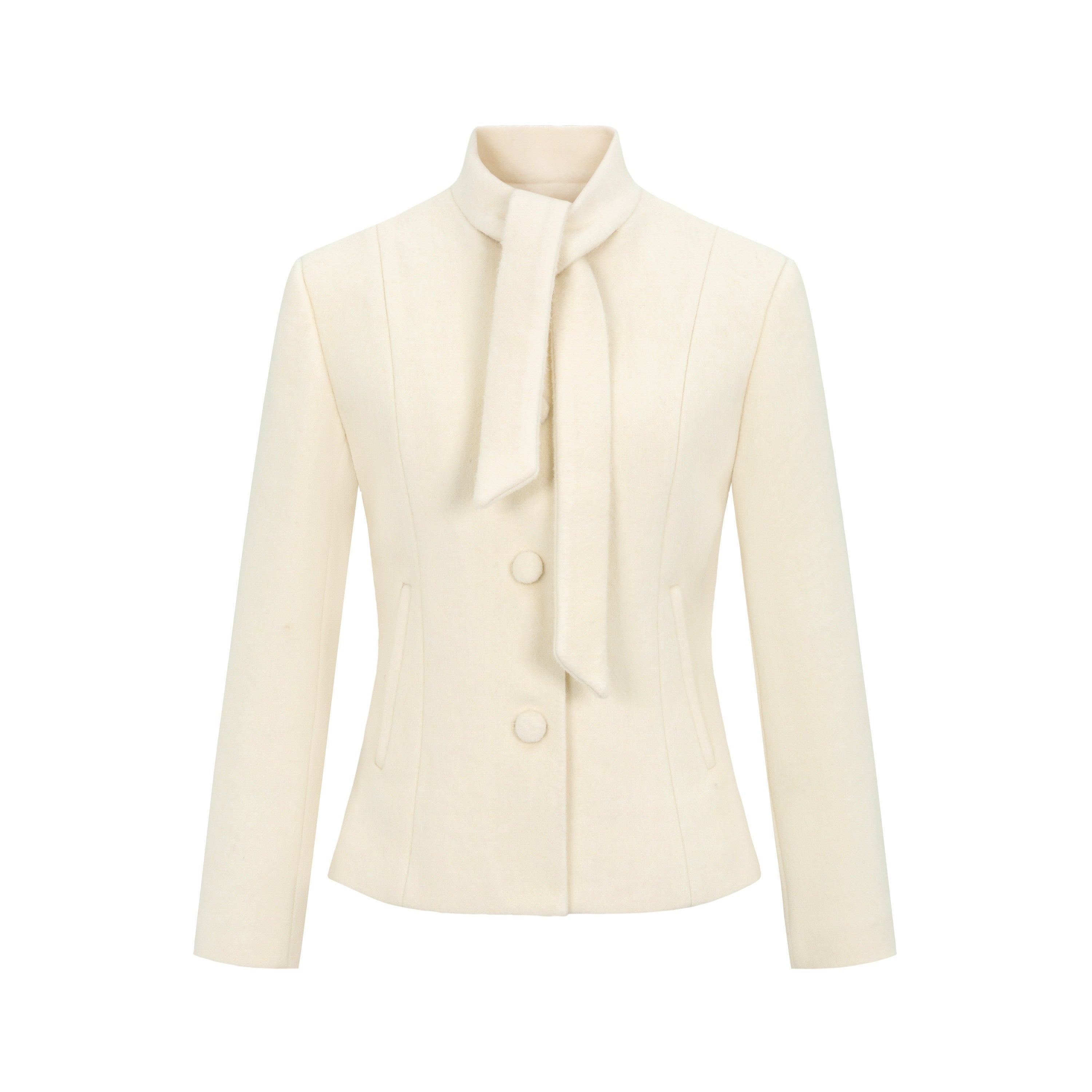 Dorydory_White_Petite_Scarf_Tie_Collar_Notch_Lapel_Cinched_Waist_Women&