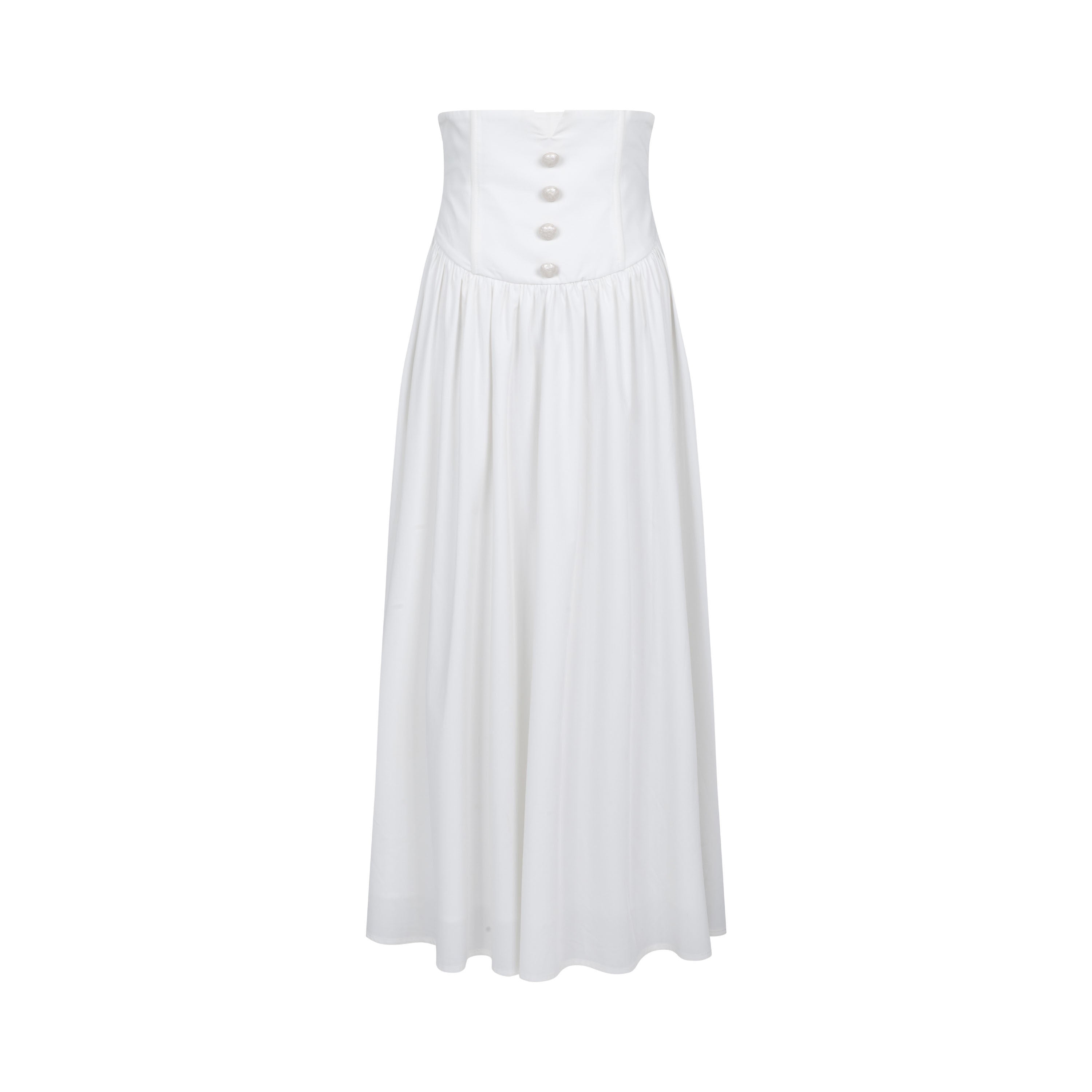 Dorydory_White_Ruched_Pleated_High_Waist_A_Line_Women&