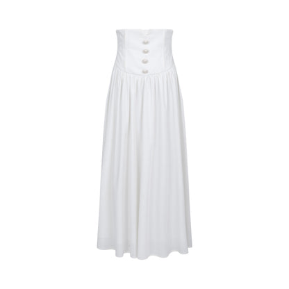 Dorydory_White_Ruched_Pleated_High_Waist_A_Line_Women&