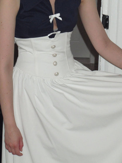 Dorydory White Ruched Pleated High Waist A Line Women&