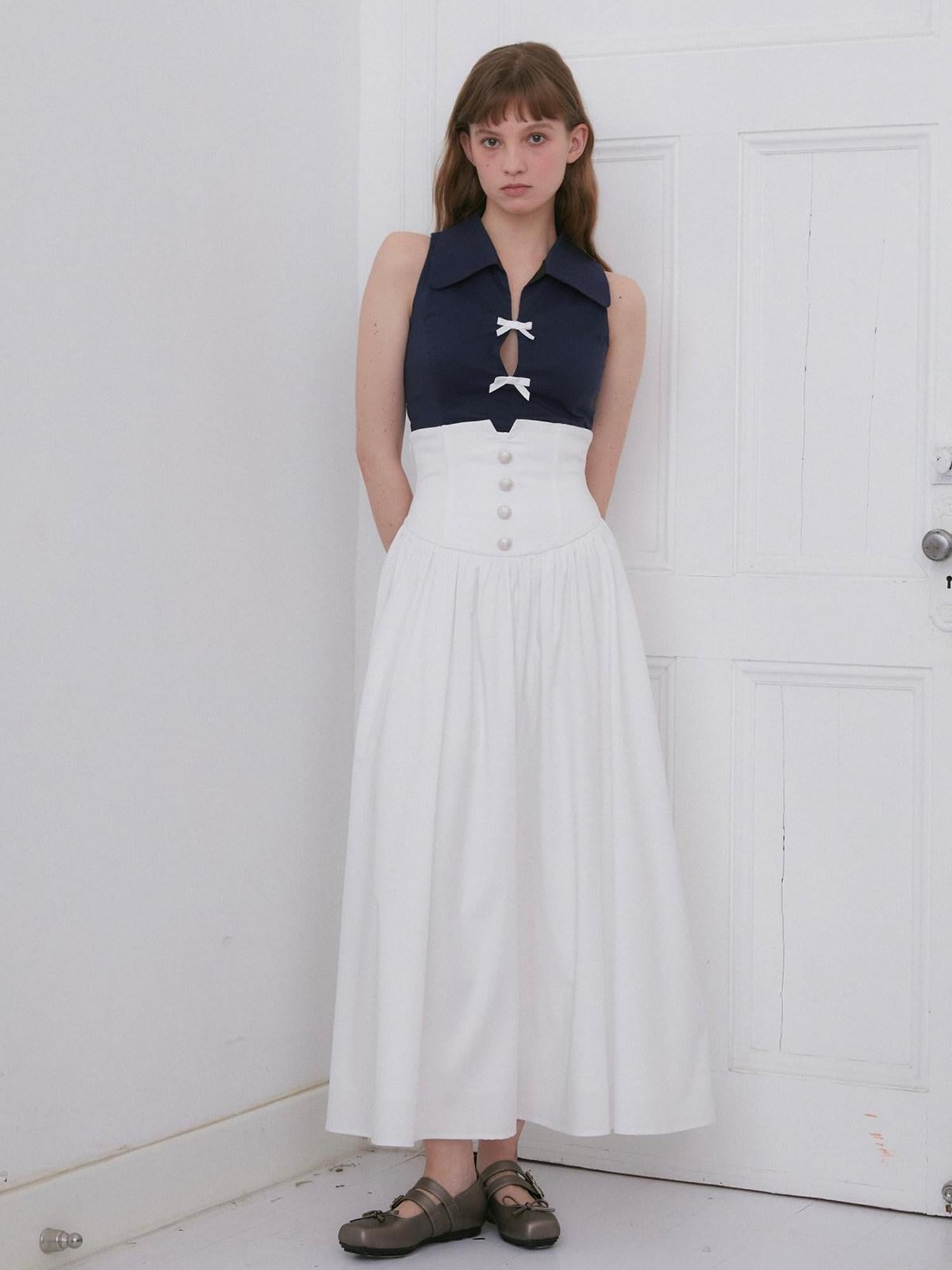 Dorydory White Ruched Pleated High Waist A Line Women&