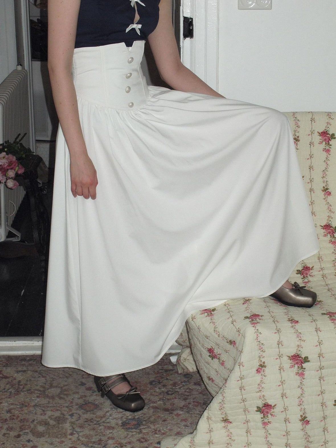 Dorydory White Ruched Pleated High Waist A Line Women&