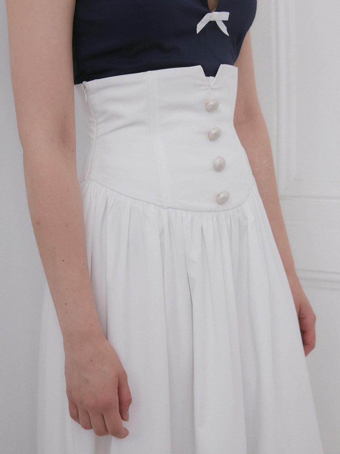 Dorydory White Ruched Pleated High Waist A Line Women&