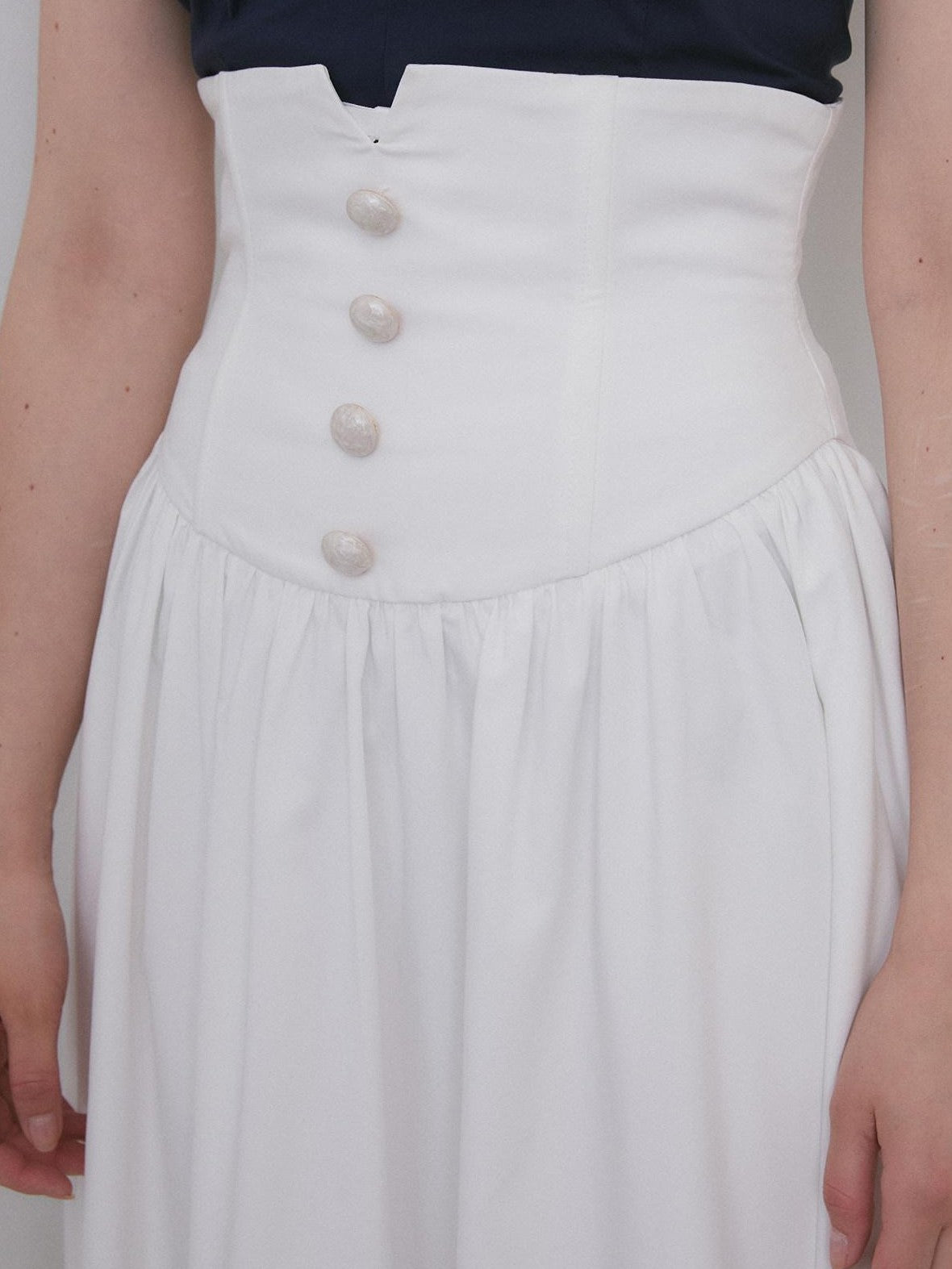 Dorydory White Ruched Pleated High Waist A Line Women&