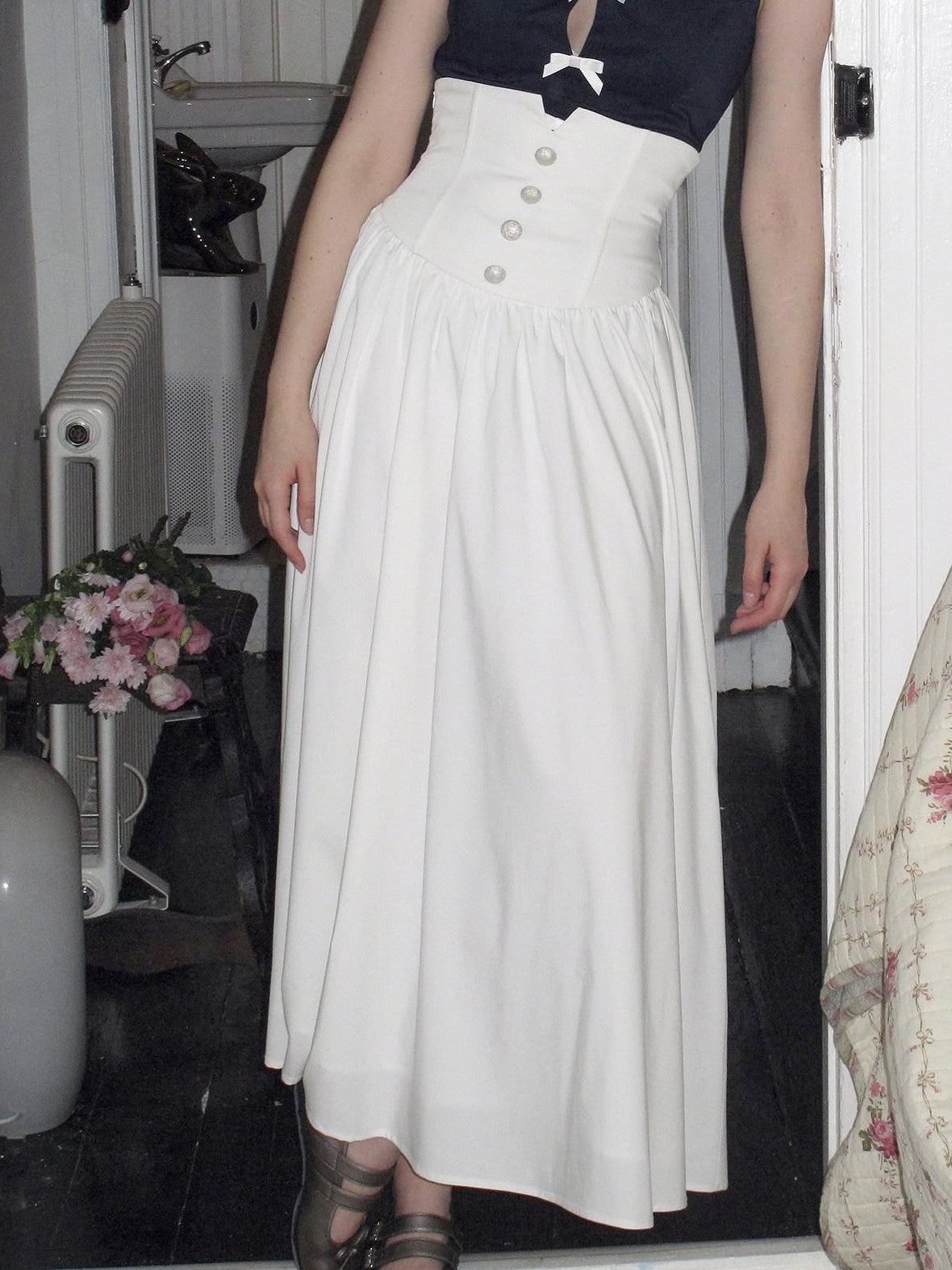 Dorydory White Ruched Pleated High Waist A Line Women&