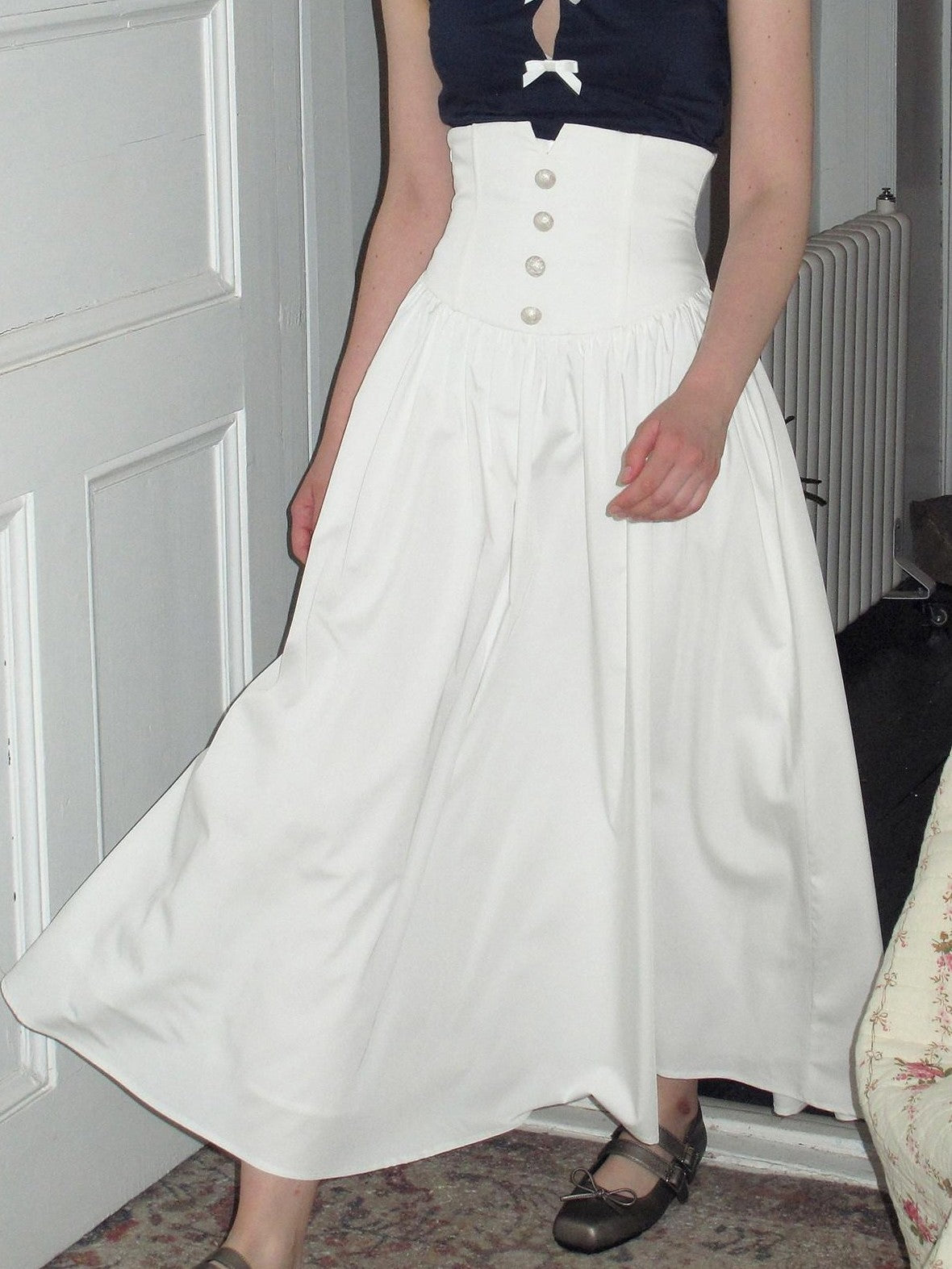 Dorydory White Ruched Pleated High Waist A Line Women&