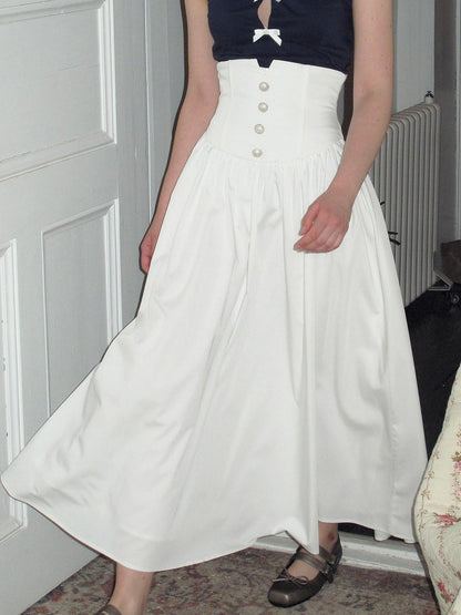 Dorydory White Ruched Pleated High Waist A Line Women&
