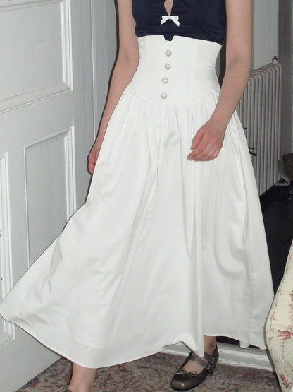 Dorydory White Ruched Pleated High Waist A Line Women&