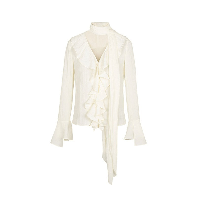Dorydory_White_Ruffle_V-neck_French_Romantic_Women&