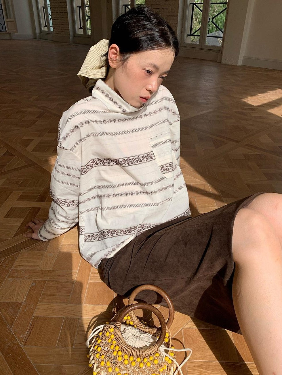 Dorydory Yarn Dyed Jacquard Stripe Stand Collar Women&