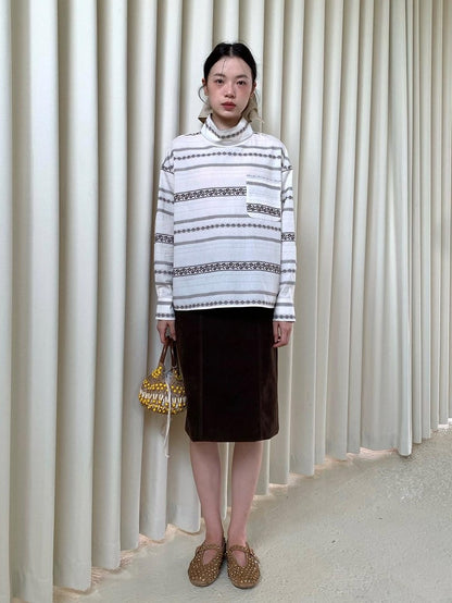 Dorydory Yarn Dyed Jacquard Stripe Stand Collar Women&