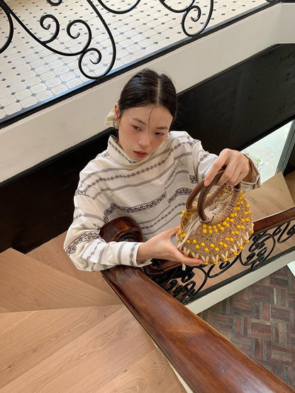 Dorydory Yarn Dyed Jacquard Stripe Stand Collar Women&