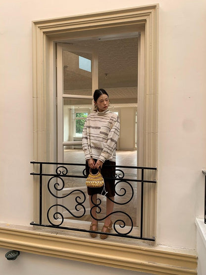 Dorydory Yarn Dyed Jacquard Stripe Stand Collar Women&