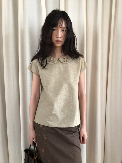 Dorydory Yellow Green Peter Pan Collar Button Raglan Women&
