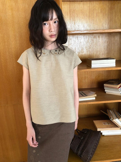 Dorydory Yellow Green Peter Pan Collar Button Raglan Women&