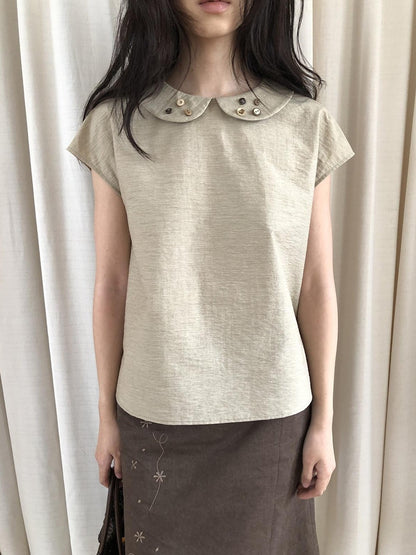 Dorydory Yellow Green Peter Pan Collar Button Raglan Women&