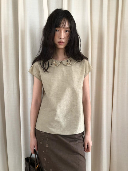 Dorydory Yellow Green Peter Pan Collar Button Raglan Women&