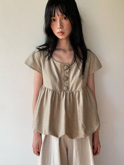 Dorydory Yellow Green Vintage Button Crewneck Women&