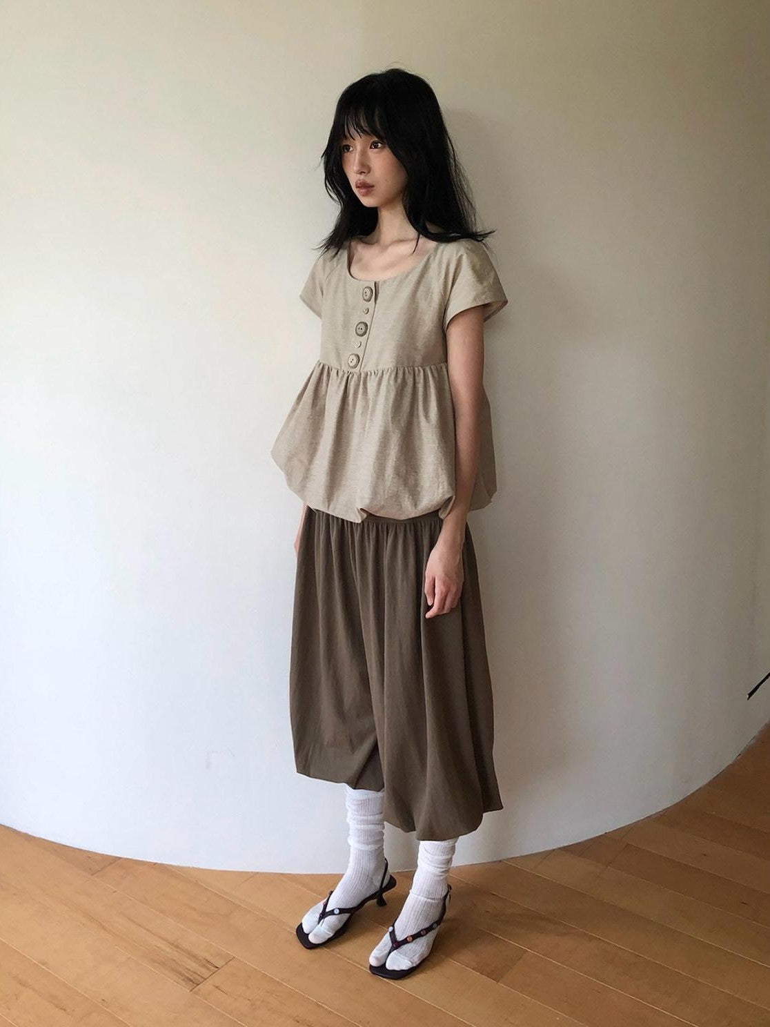 Dorydory Yellow Green Vintage Button Crewneck Women&