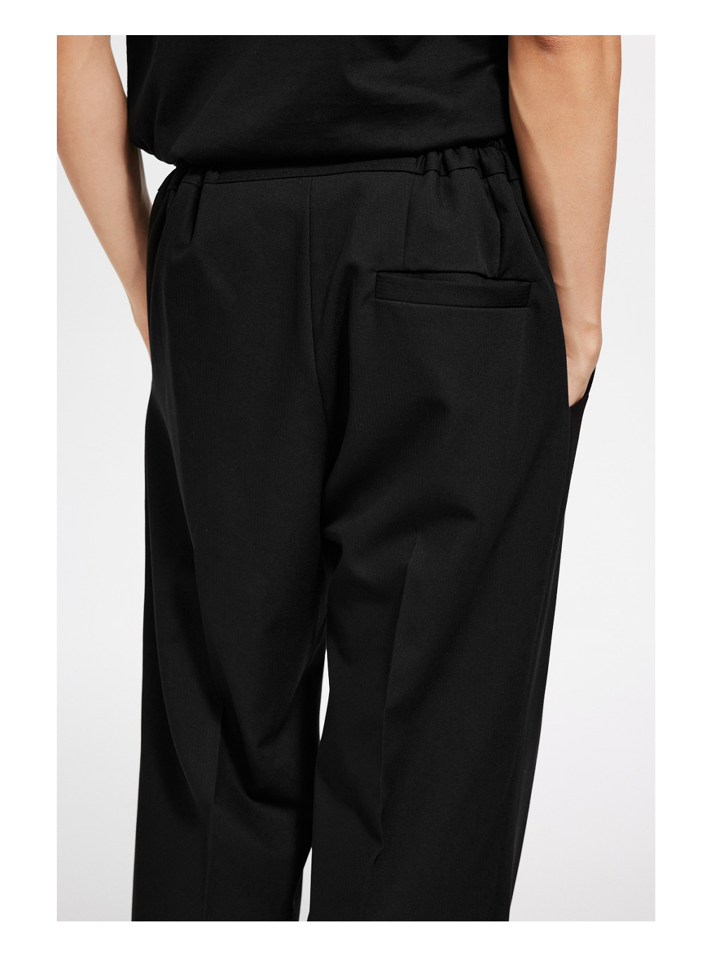 Double-Breasted Pleated Wide-Leg Trousers with Elastic Waist