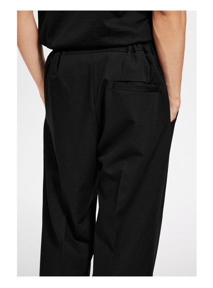 Double-Breasted Pleated Wide-Leg Trousers with Elastic Waist