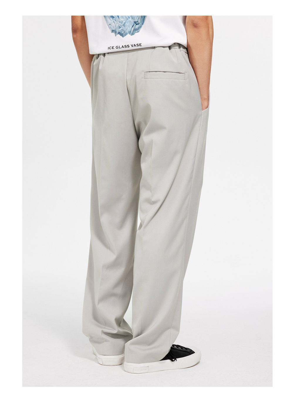 Double-Breasted Pleated Wide-Leg Trousers with Elastic Waist