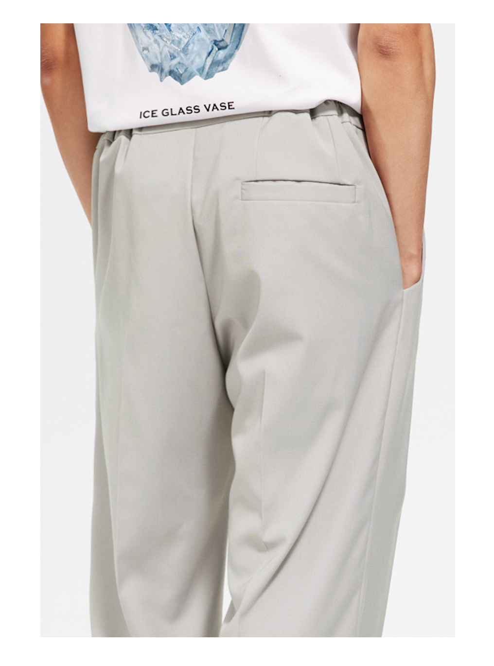 Double-Breasted Pleated Wide-Leg Trousers with Elastic Waist