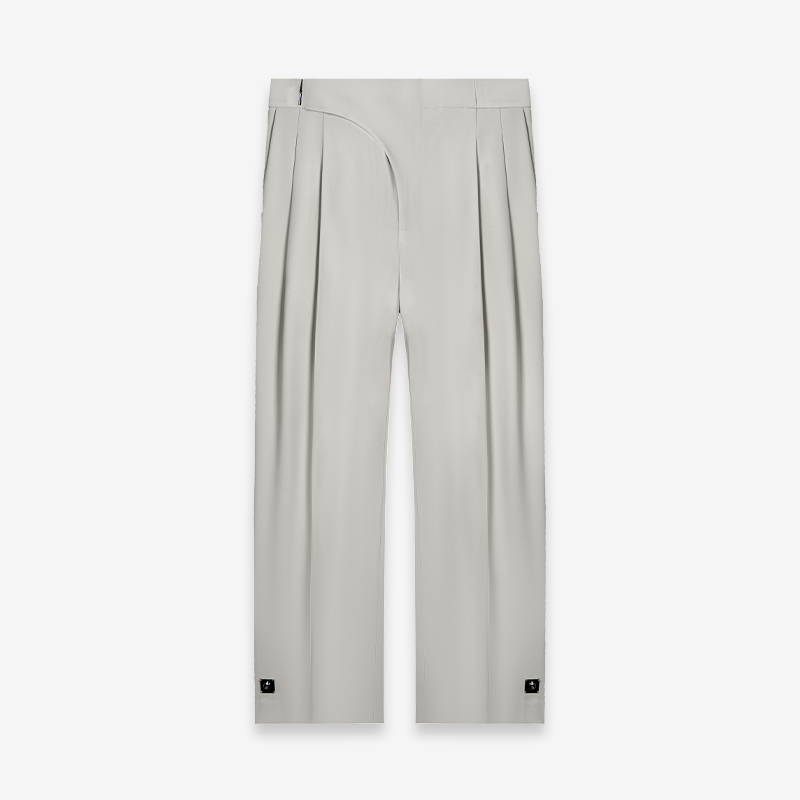 Double-Breasted Pleated Wide-Leg Trousers with Elastic Waist