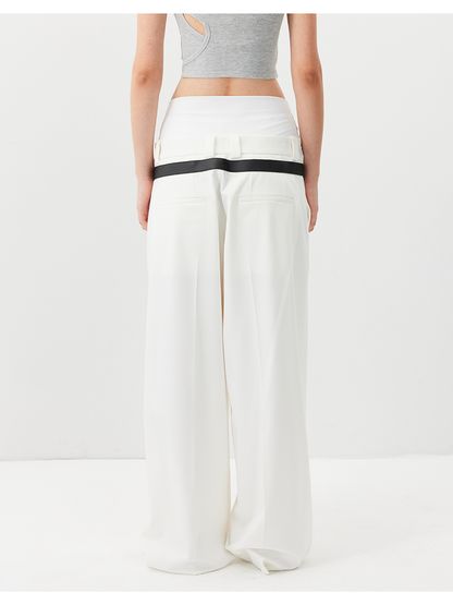 Double-Waist Wide-Leg Tapered Pants with Hook Closure