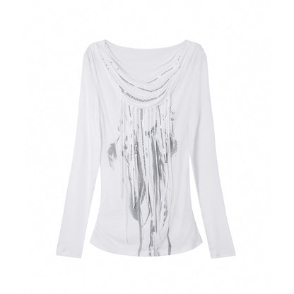 DoublePunch_100%_Cotton_Breathable_Vintage_Slim_Scoop_Neck_Women_Feather_Print_T-Shirt_MISSTT