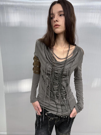 DoublePunch 100% Cotton Breathable Vintage Slim Scoop Neck Women Feather Print T-Shirt