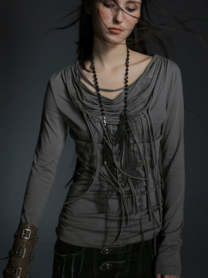 DoublePunch 100% Cotton Breathable Vintage Slim Scoop Neck Women Feather Print T-Shirt