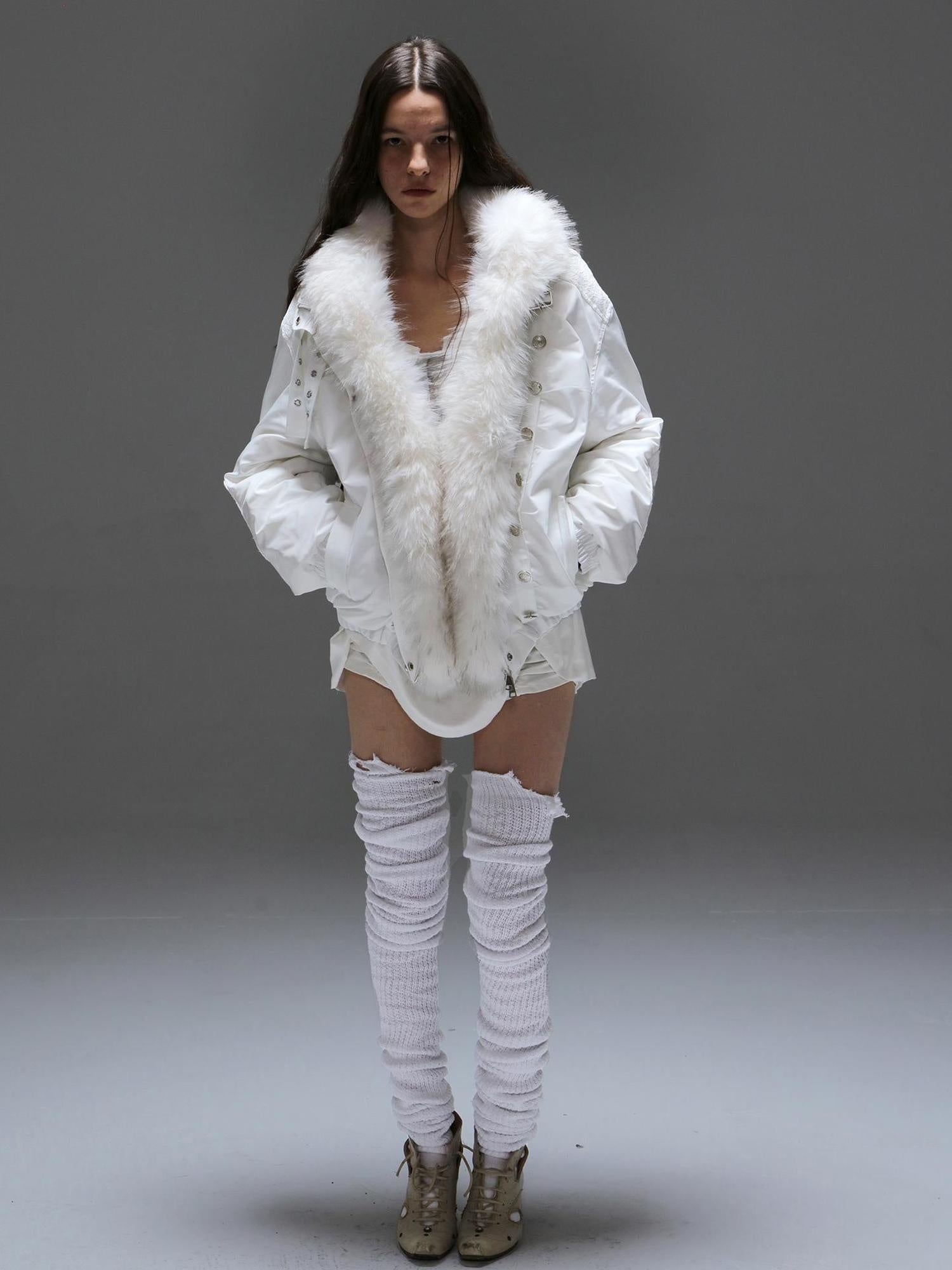 DoublePunch 90 White Duck Down 482Fp Warm Punk Lace Loose Women Insulated Down Jacket