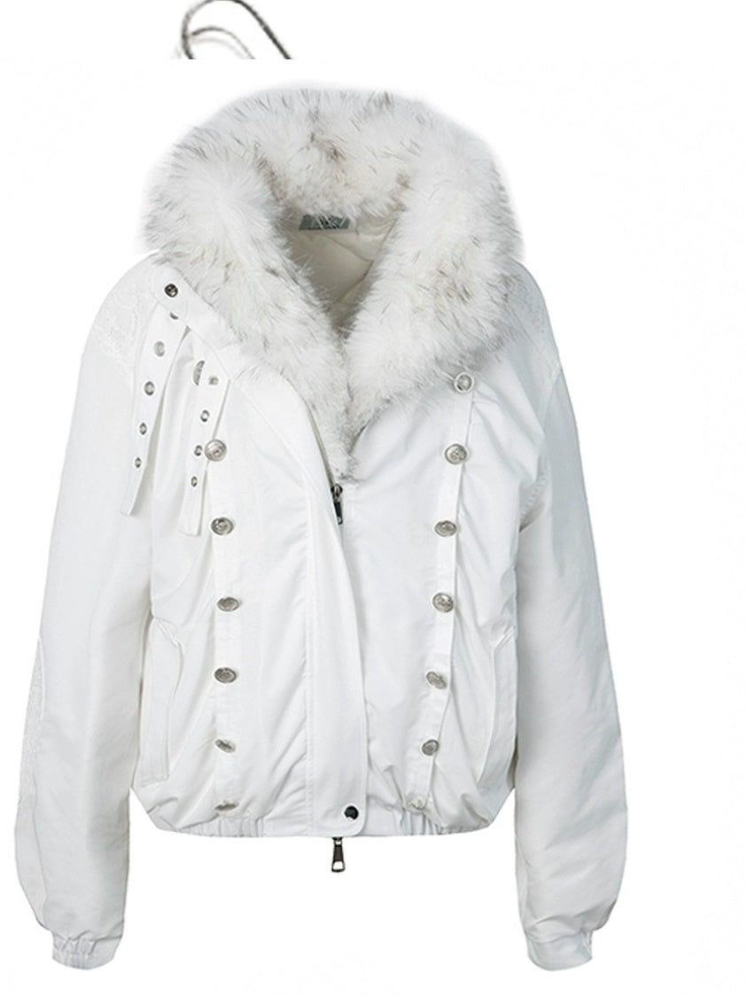 DoublePunch 90 White Duck Down 482Fp Warm Punk Lace Loose Women Insulated Down Jacket