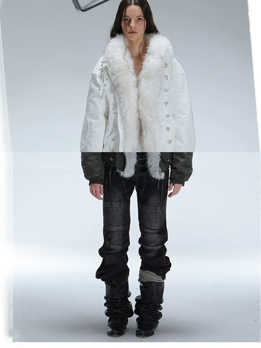 DoublePunch 90 White Duck Down 482Fp Warm Punk Lace Loose Women Insulated Down Jacket