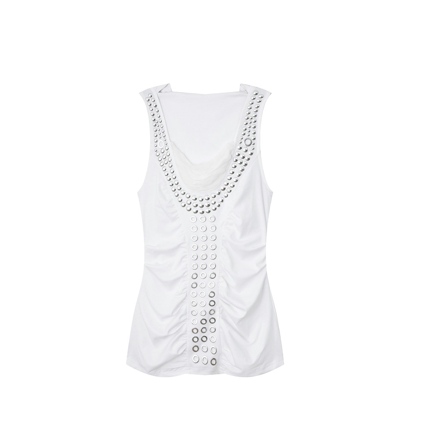 DoublePunch_Armor_Inspired_Studded_Ruched_Hooded_Racerback_Slim_Women&