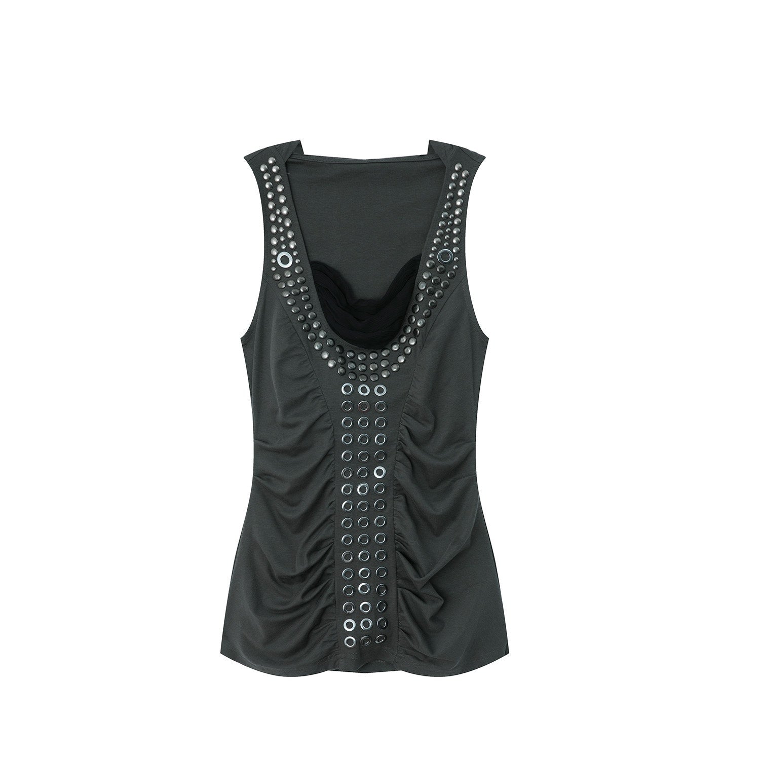 DoublePunch_Armor_Inspired_Studded_Ruched_Hooded_Racerback_Slim_Women&