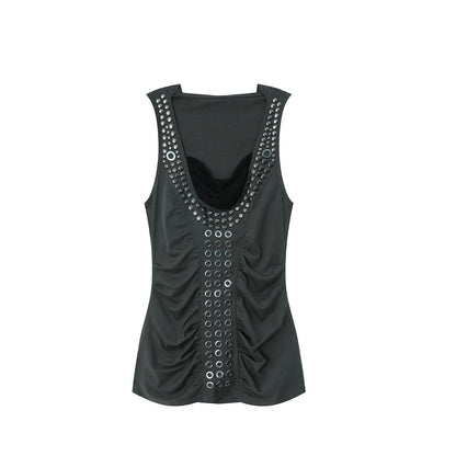 DoublePunch_Armor_Inspired_Studded_Ruched_Hooded_Racerback_Slim_Women&