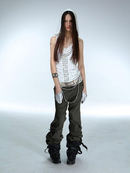 DoublePunch Armor Inspired Studded Ruched Hooded Racerback Slim Women&