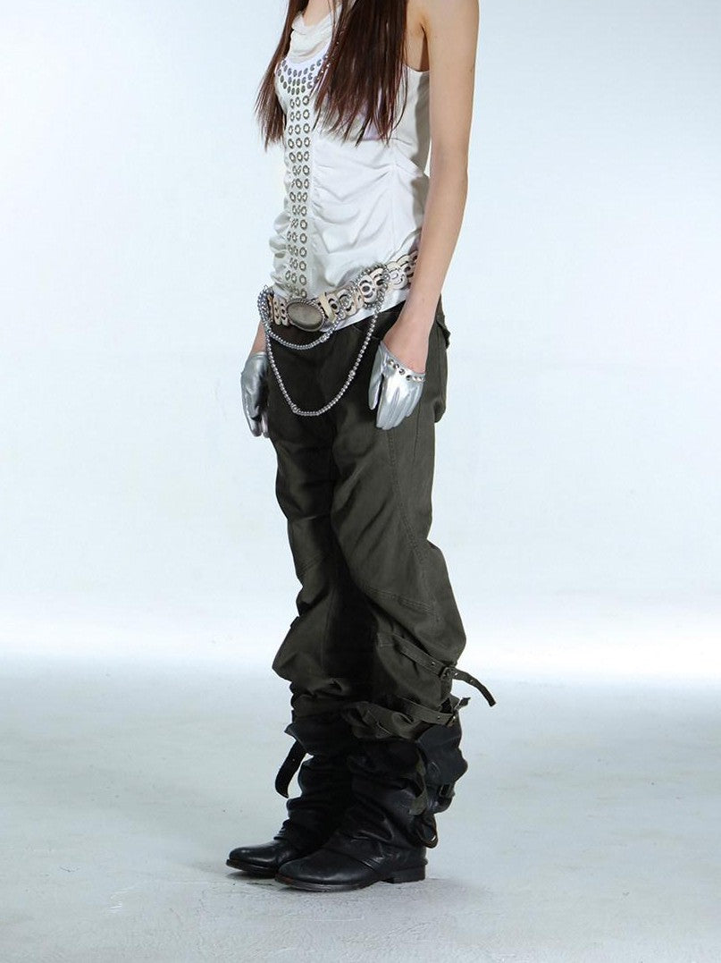 DoublePunch Armor Inspired Studded Ruched Hooded Racerback Slim Women&