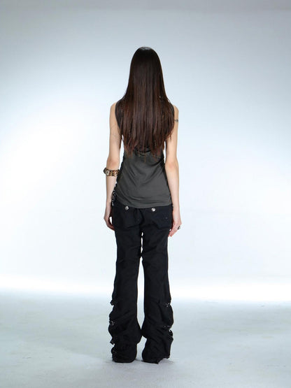DoublePunch Armor Inspired Studded Ruched Hooded Racerback Slim Women&