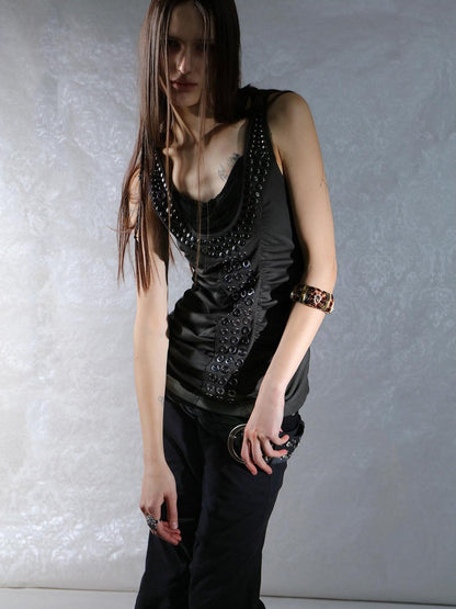 DoublePunch Armor Inspired Studded Ruched Hooded Racerback Slim Women&